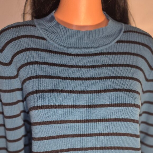 THE TOG SHOP Pretty Cotton sweater, Black and Turquoise stripes, size XL - Picture 14 of 16